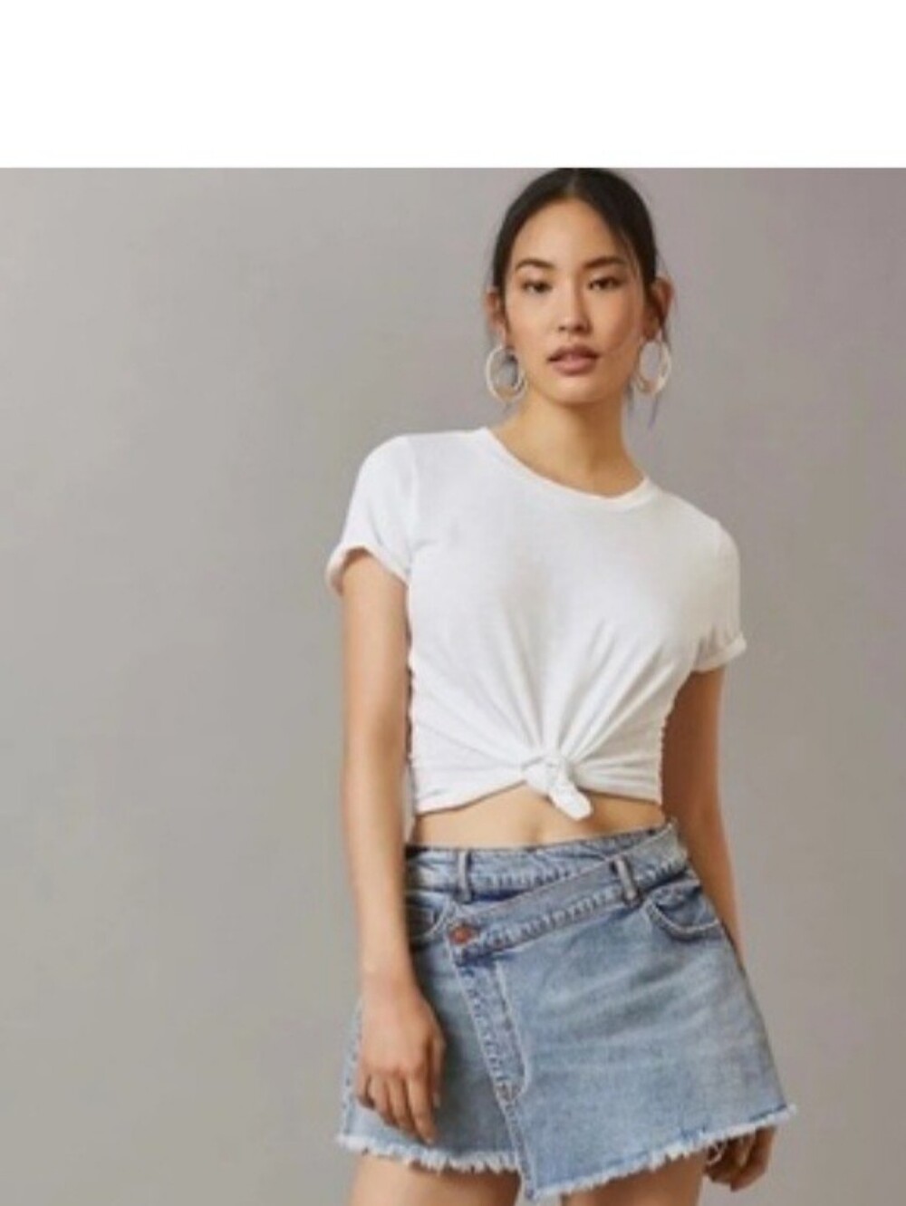 Pilcro Nood Zelus Wash Denim Mini Skort with Front Wrap Detail